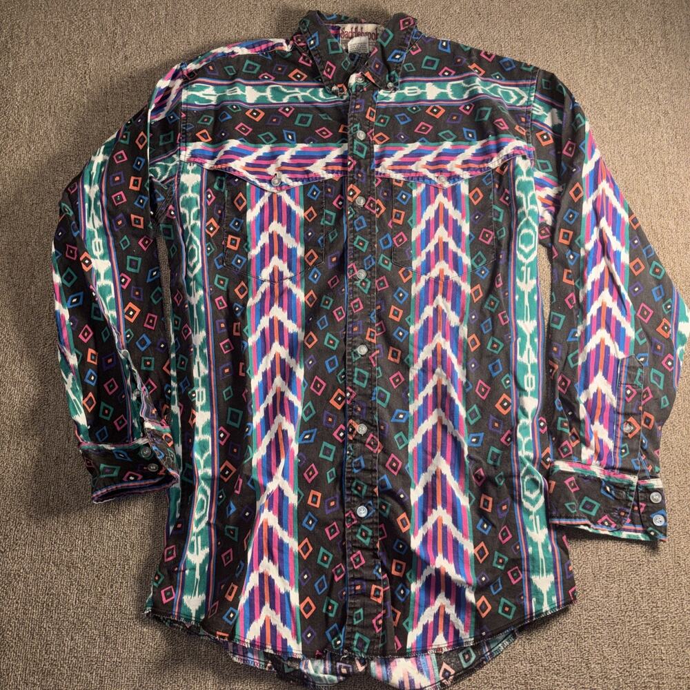 Vintage Men’s Saddlebrook Western Wear Button up Shirt Crazy Design Medium Rodeo
